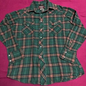 Wrangler Shirt Men's Sz M Green Plaid Western American Cowboy Pearl Snap Button